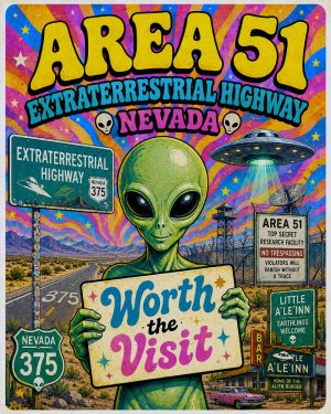 Area 51 Nevada - 60s Style Alien Worth The Trip Art Print