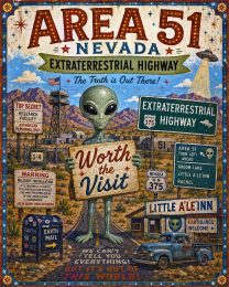 Area 51 Nevada - Folk Art Style Alien Worth The Trip Art Print