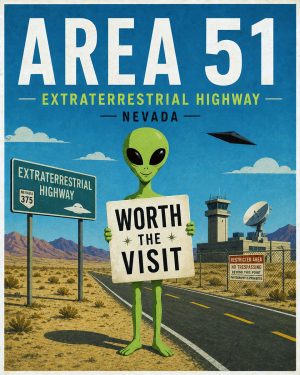 Area 51 Nevada - Minimalist Style Alien Worth The Trip Art Print