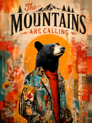 BOHO Black Bear - The Mountains are Calling Art Print