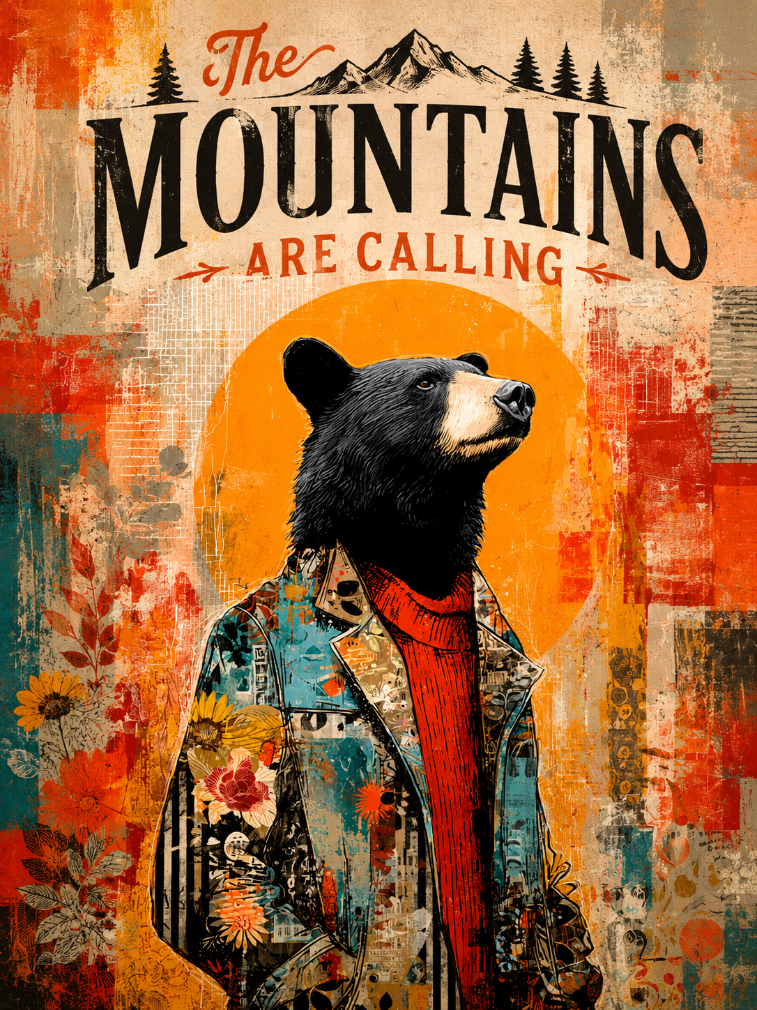 BOHO Black Bear - The Mountains are Calling Art Print