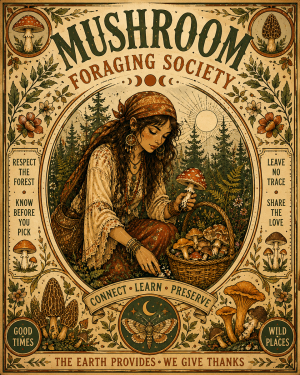 BOHO Style Mushroom Foraging Society Poster