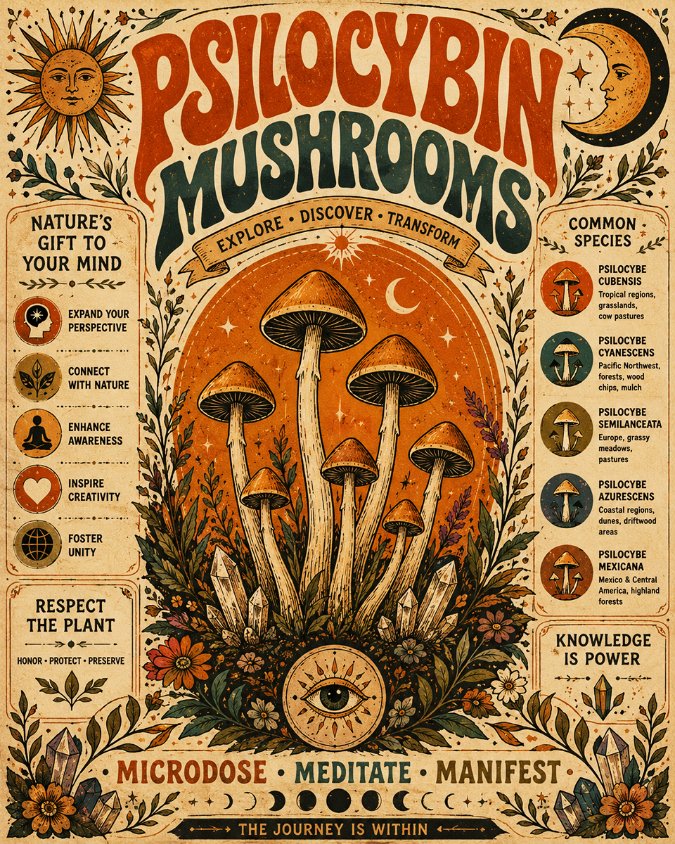 BOHO Style Psilocybin Mushroom Poster