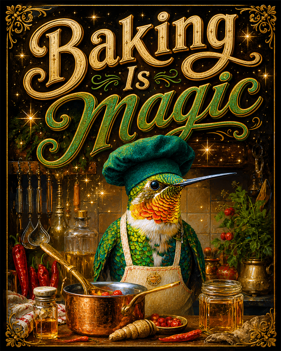 Baking is Magic - Hummingbird - Whimsical Kitchen Wall Decor