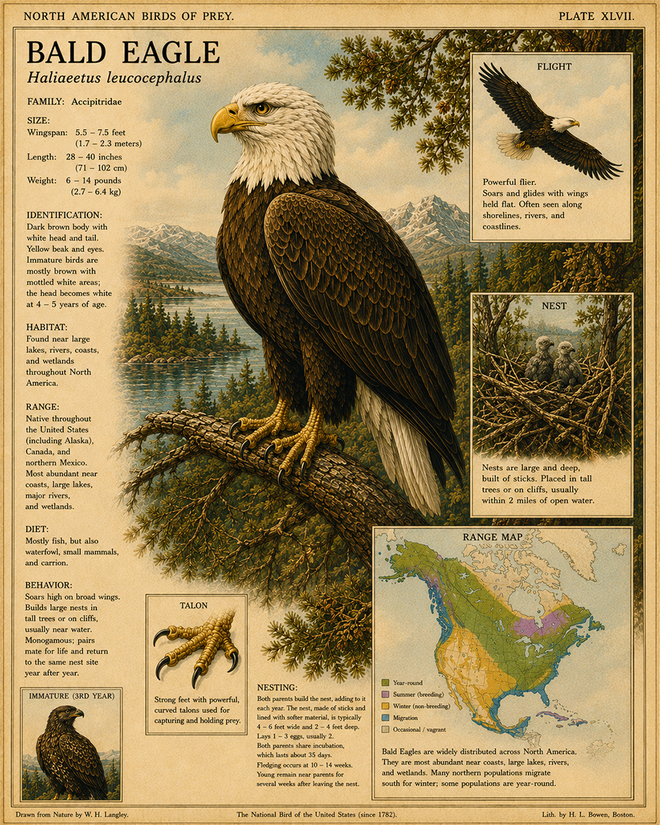 Bald Eagle - Vintage Wildlife Art - Antique Nature Illustration