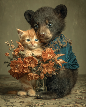 Bear Cub and Kitten Still Life - Black Bear Art Print