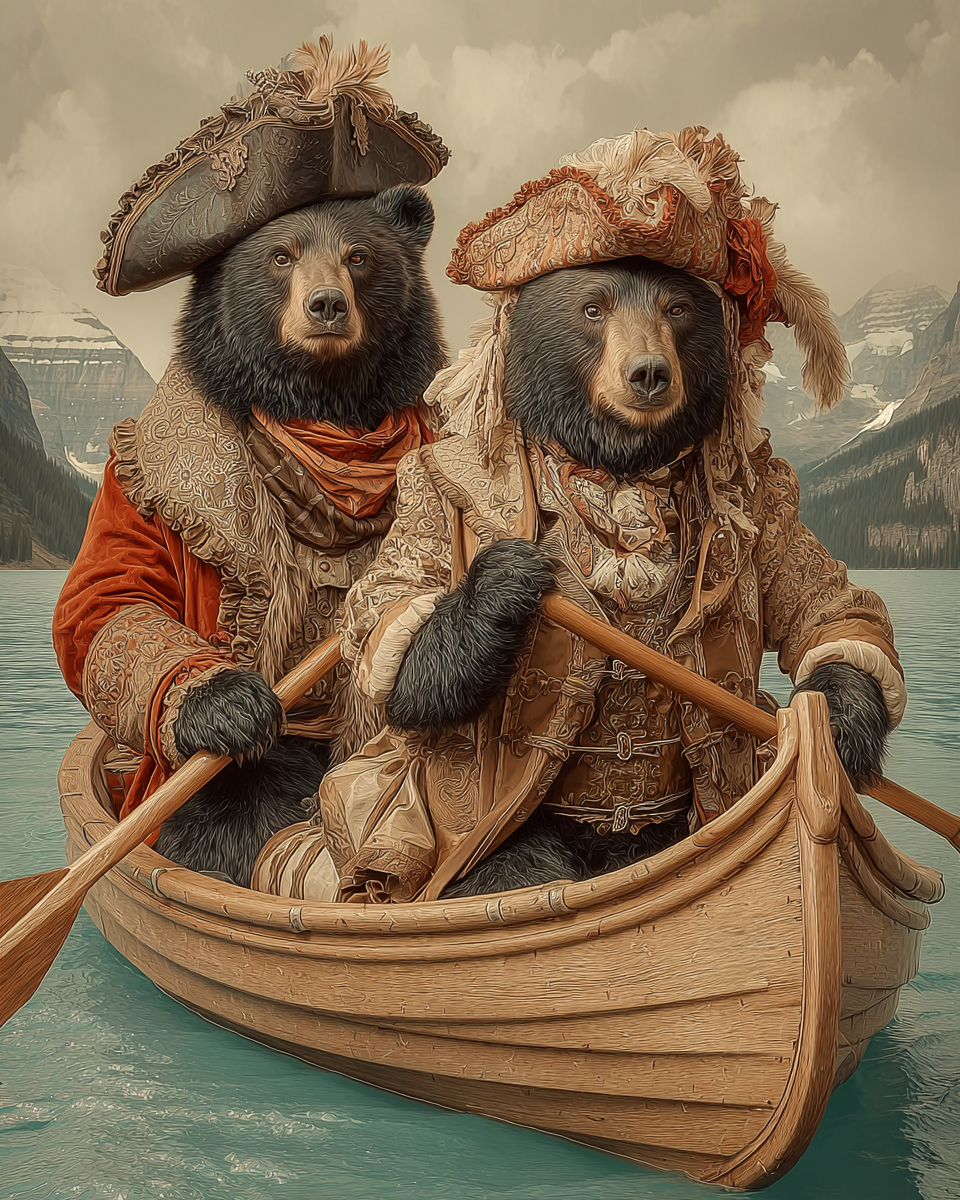 Bear Gents in a Canoe - Black Bear Art Print
