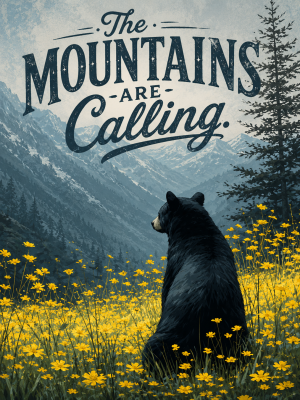 Bear in Wildflowers - The Mountains are Calling Art Print