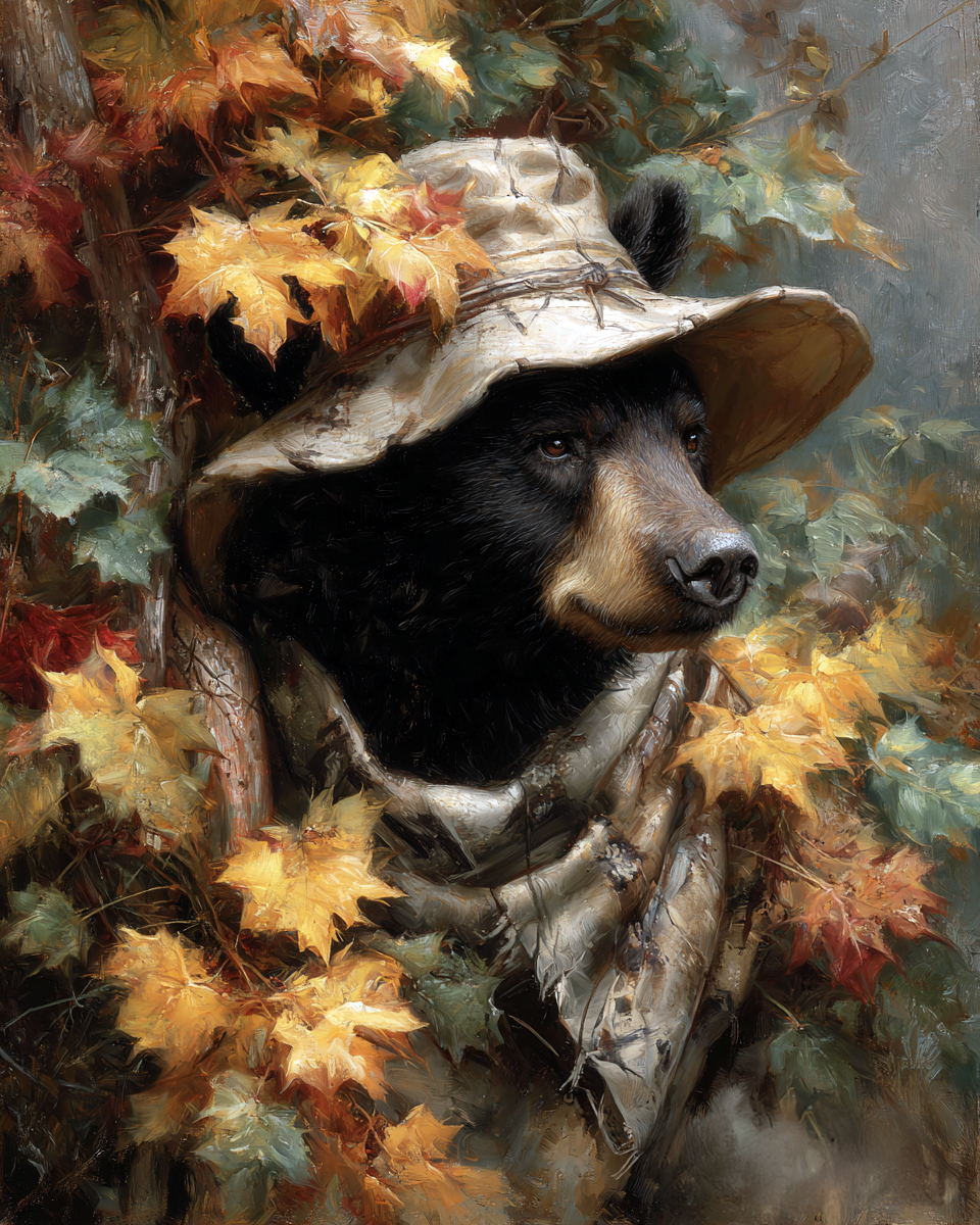 Bernard in Camo - Black Bear Art Print