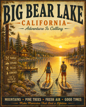 Big Bear Lake California - Adventure Is Calling Art Print - Vintage Travel Poster Mountain Town Wilderness Wall Decor