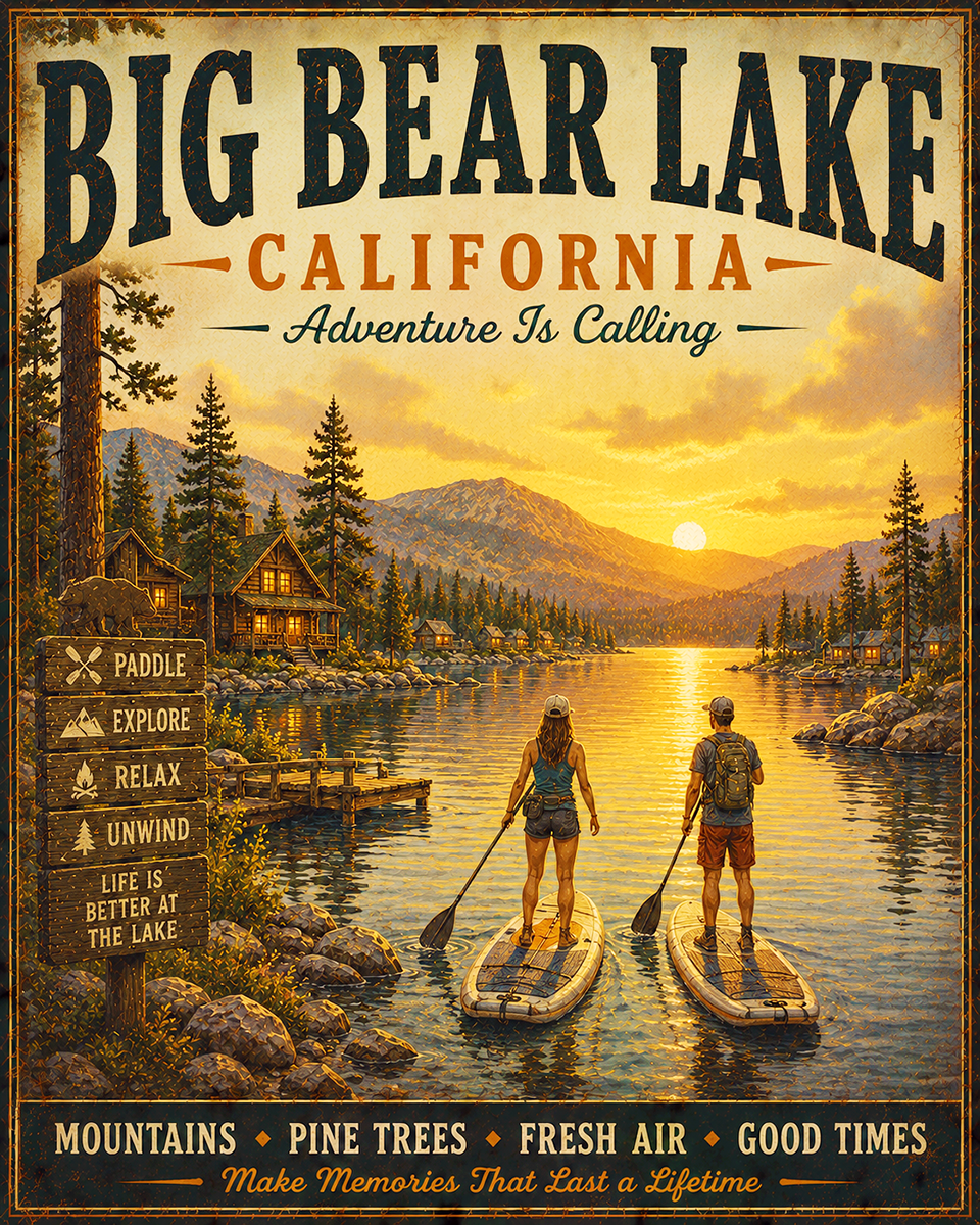 Big Bear Lake California - Adventure Is Calling Art Print - Vintage Travel Poster Mountain Town Wilderness Wall Decor