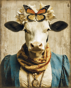 Big Bessie with Her Butterfly Bonnet - Cow Art Print