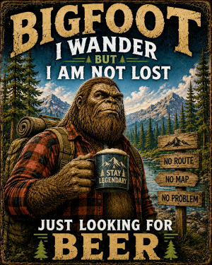 Bigfoot Art - I Wander - For Beer - Grunge Style