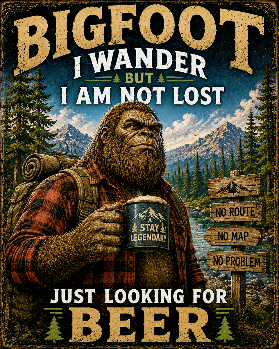 Bigfoot Art - I Wander - For Beer - Grunge Style