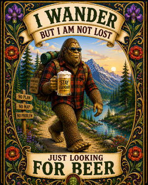 Bigfoot Art - I Wander - For Beer - Nouveau Style