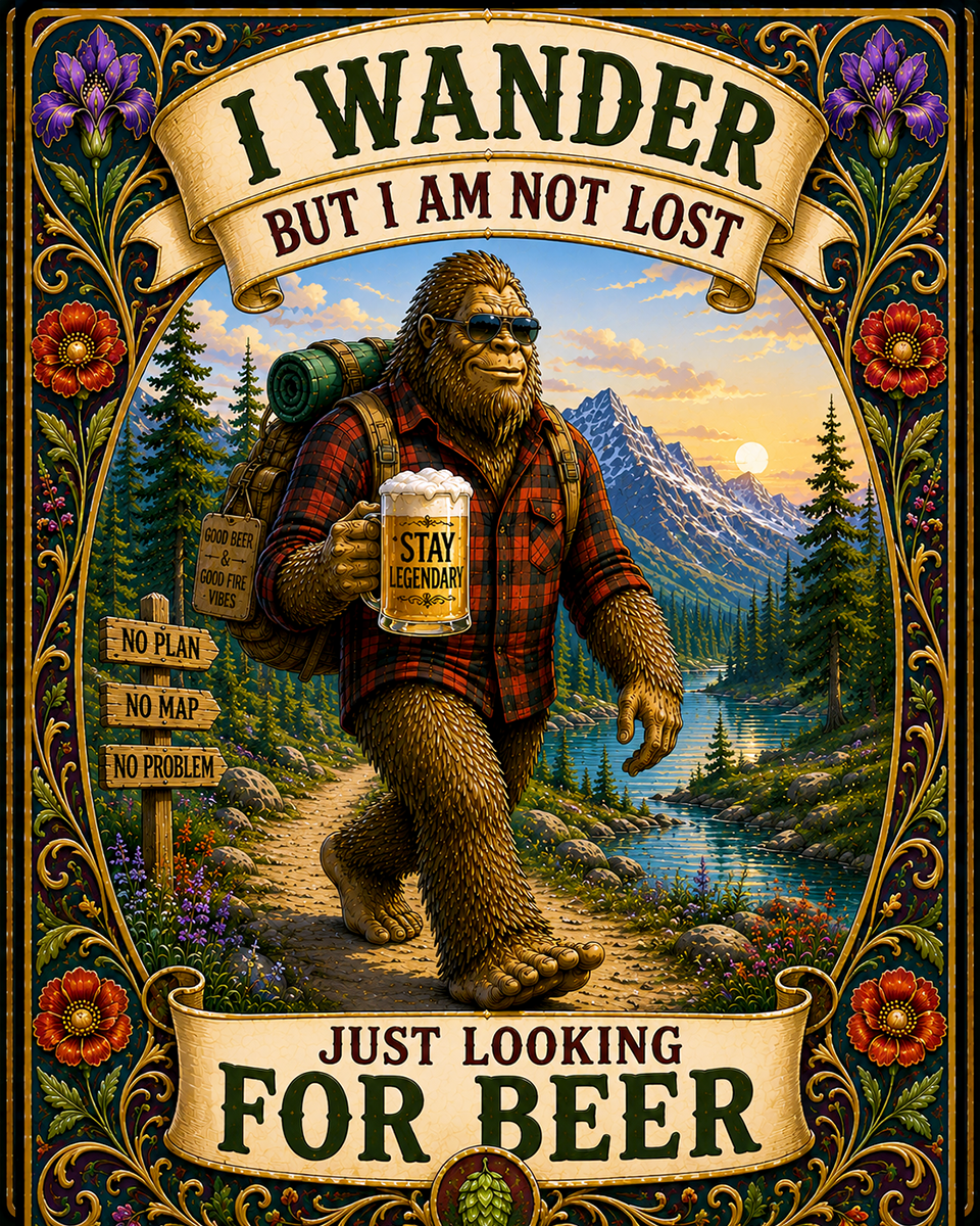 Bigfoot Art - I Wander - For Beer - Nouveau Style