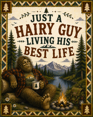 Bigfoot Art - Just a Hairy Guy Living His Best Life - Folk Style
