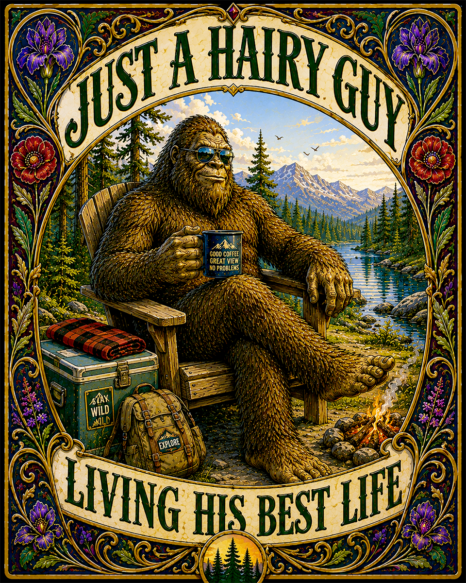 Bigfoot Art - Just a Hairy Guy Living His Best Life - Nouveau Style