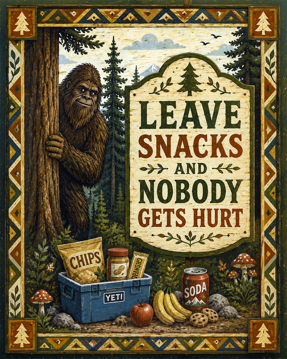 Bigfoot Art - Leave Snacks and Nobody Gets Hurt - Folk Style