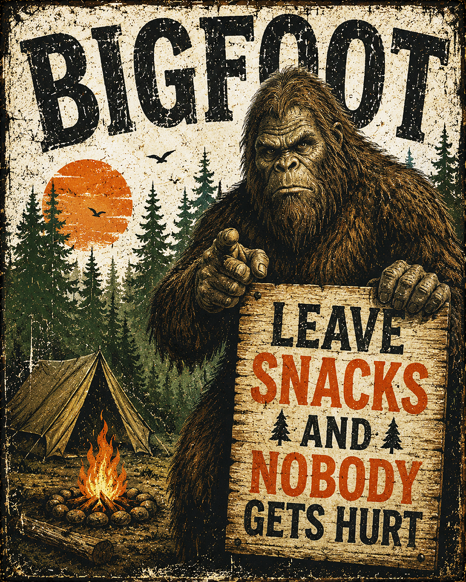Bigfoot Art - Leave Snacks and Nobody Gets Hurt - Grunge Style
