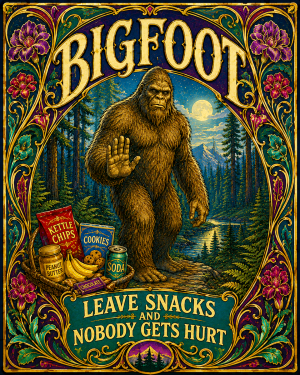 Bigfoot Art - Leave Snacks and Nobody Gets Hurt - Nouveau Style