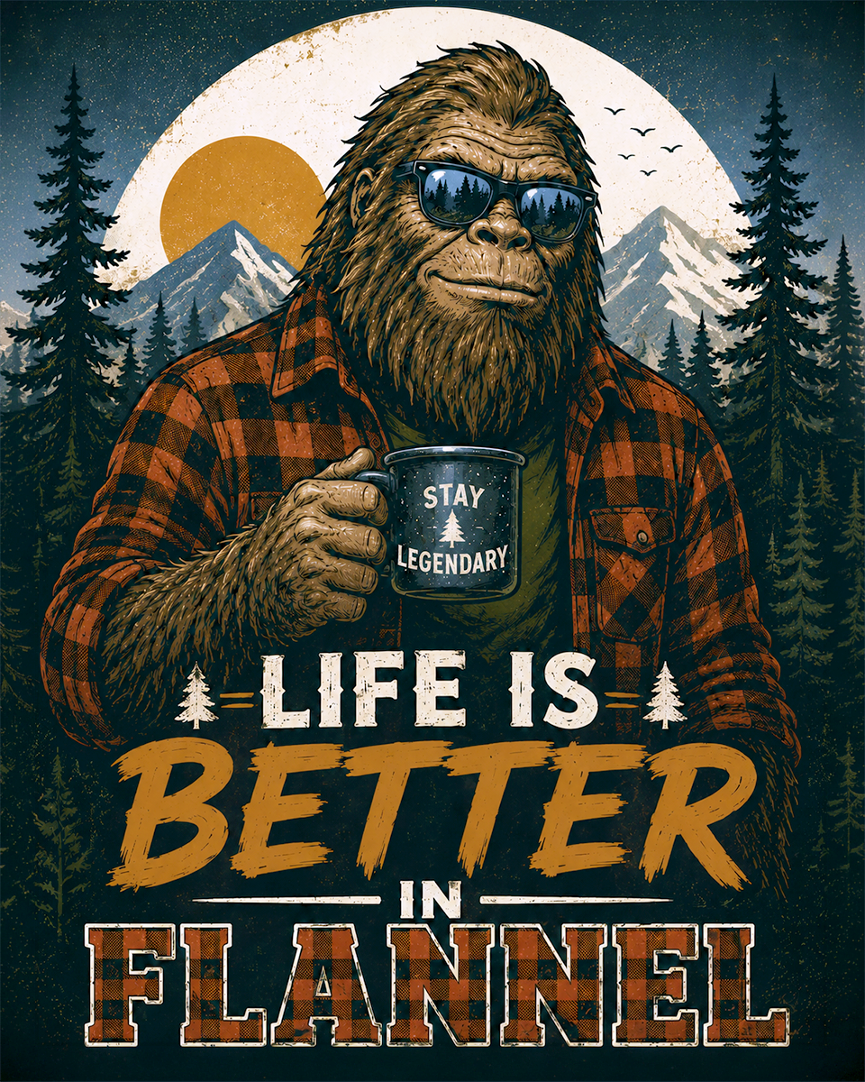 Bigfoot Art - Life is Better in Flannel