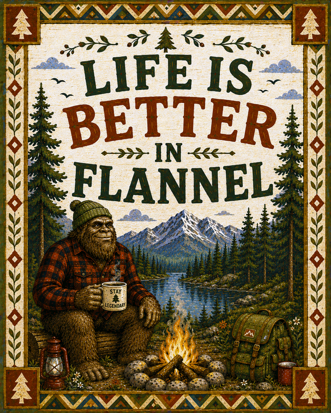 Bigfoot Art - Life is Better in Flannel@@Folk Style