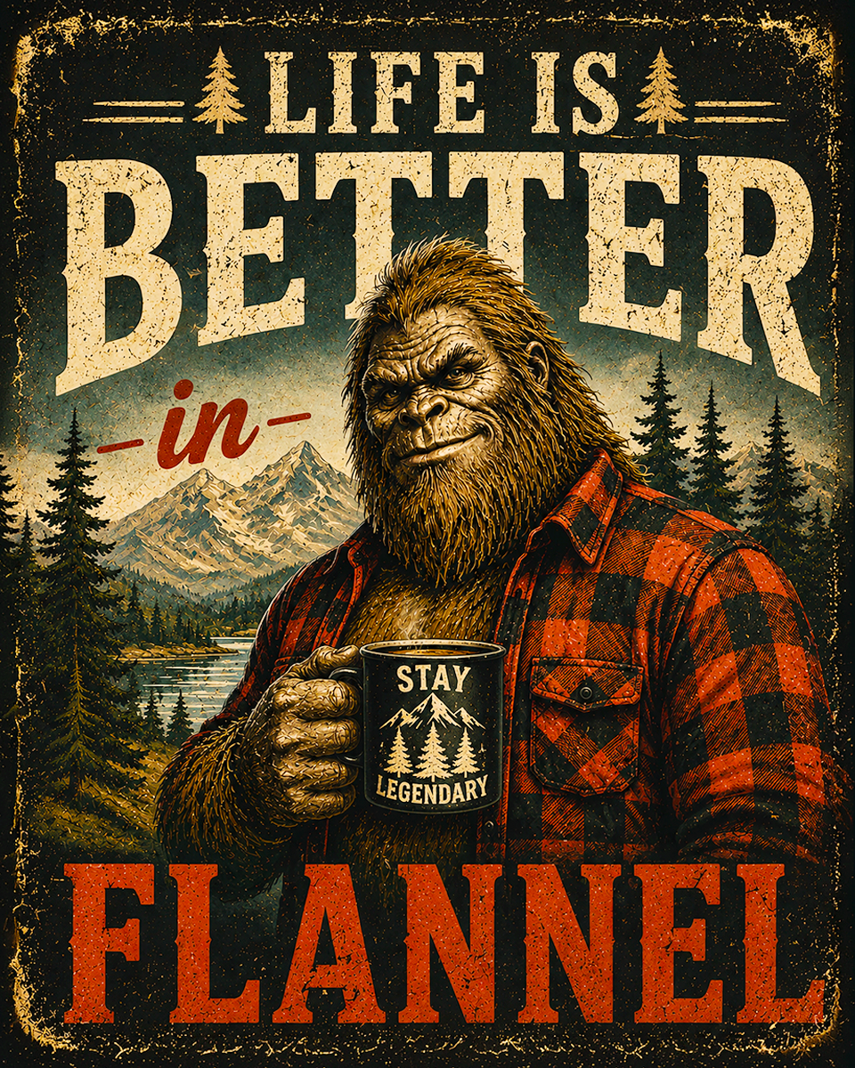 Bigfoot Art - Life is Better in Flannel@@Grunge Style