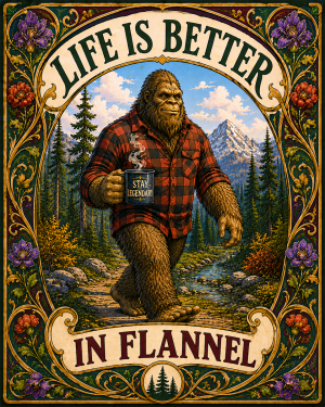 Bigfoot Art - Life is Better in Flannel@@Nouveau Style