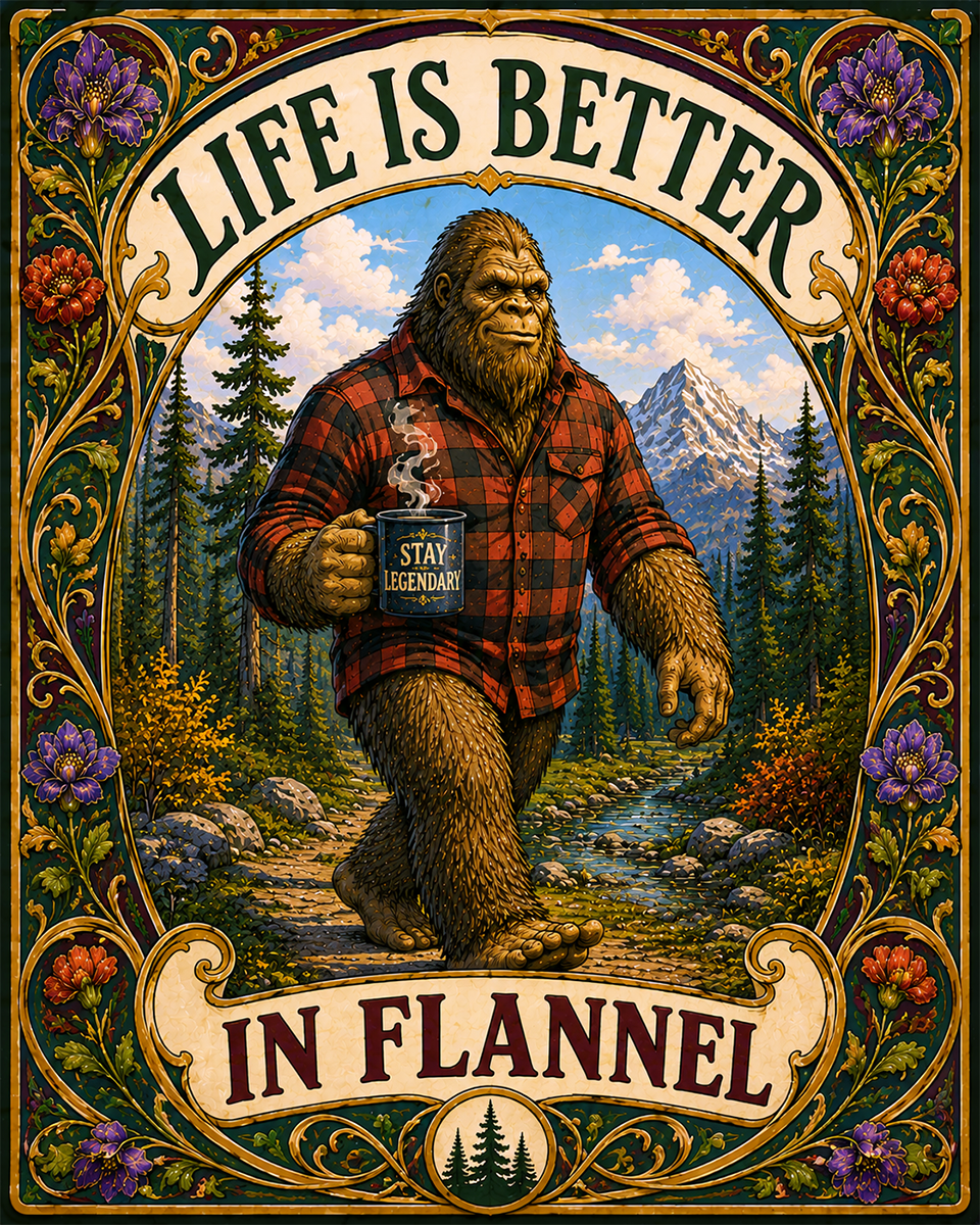 Bigfoot Art - Life is Better in Flannel@@Nouveau Style