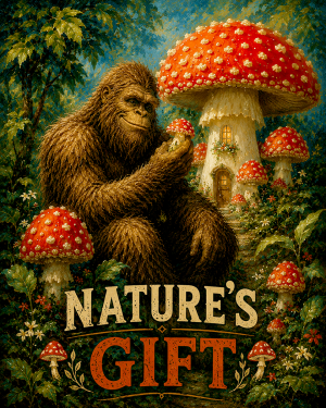 Bigfoot Art - Nature's Gift - Amanita Mushroom Patch
