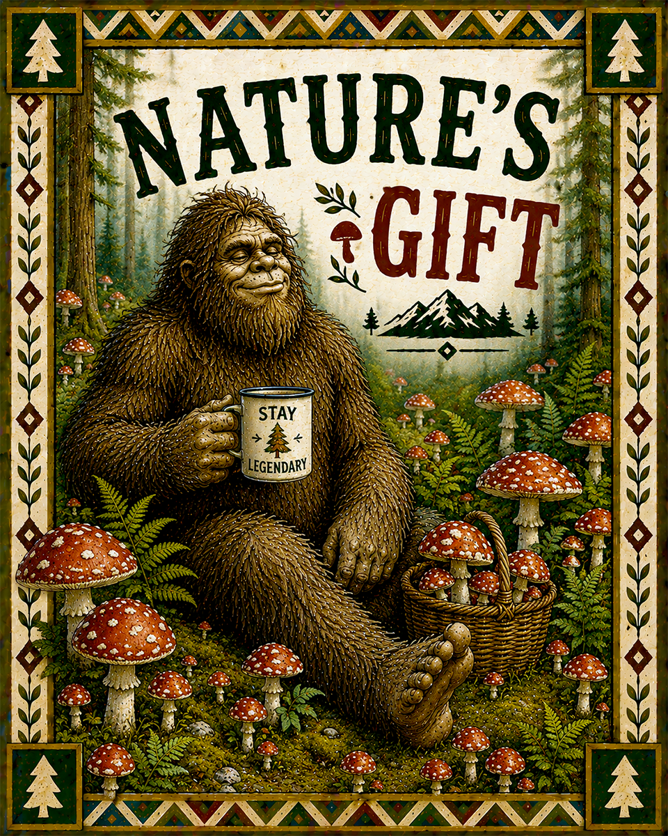 Bigfoot Art - Nature's Gift - Amanita Mushrooms
