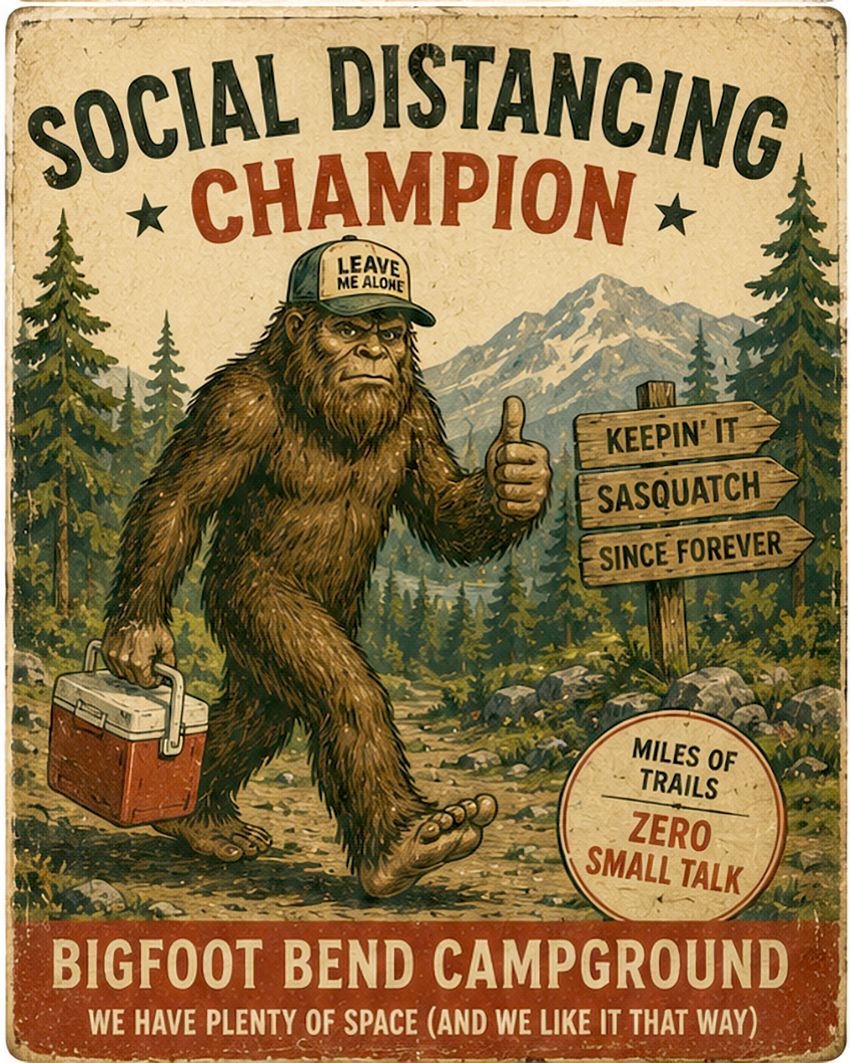 Bigfoot Bend - Vintage Advertising Parody Camp Ground Ad