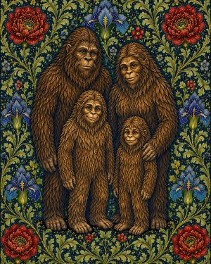 Bigfoot Family - Art Nouveau Cryptid Artwork