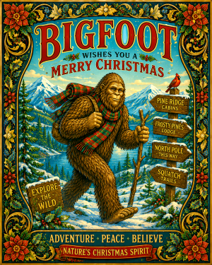 Bigfoot X Mas Poster - Christmas Art Print