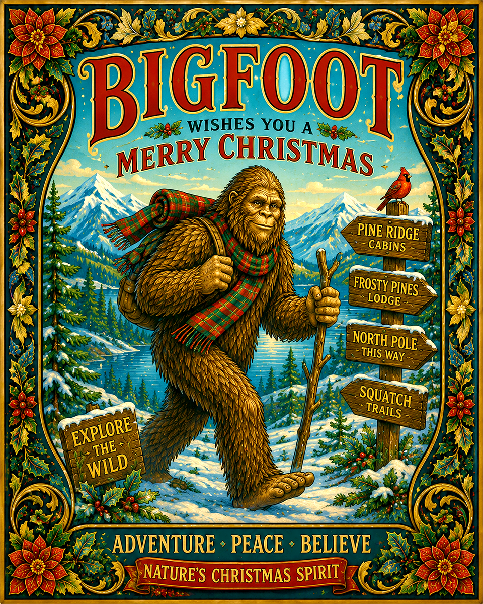 Bigfoot X Mas Poster - Christmas Art Print
