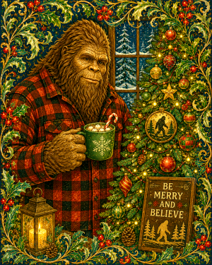 Bigfoot X Mas - Cup of Cocoa - Christmas Art Print