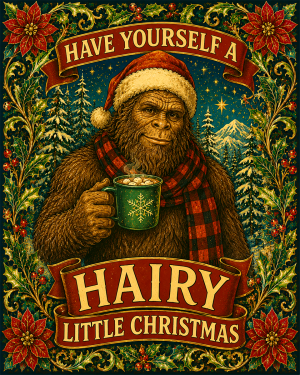 Bigfoot - Have Yourself a Hairy X Mas - Christmas Art Print