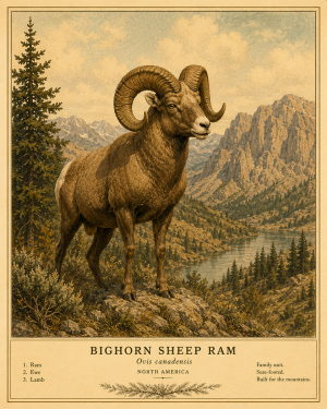 Bighorn Sheep Ram - Vintage Wildlife Art - Antique Nature Illustration