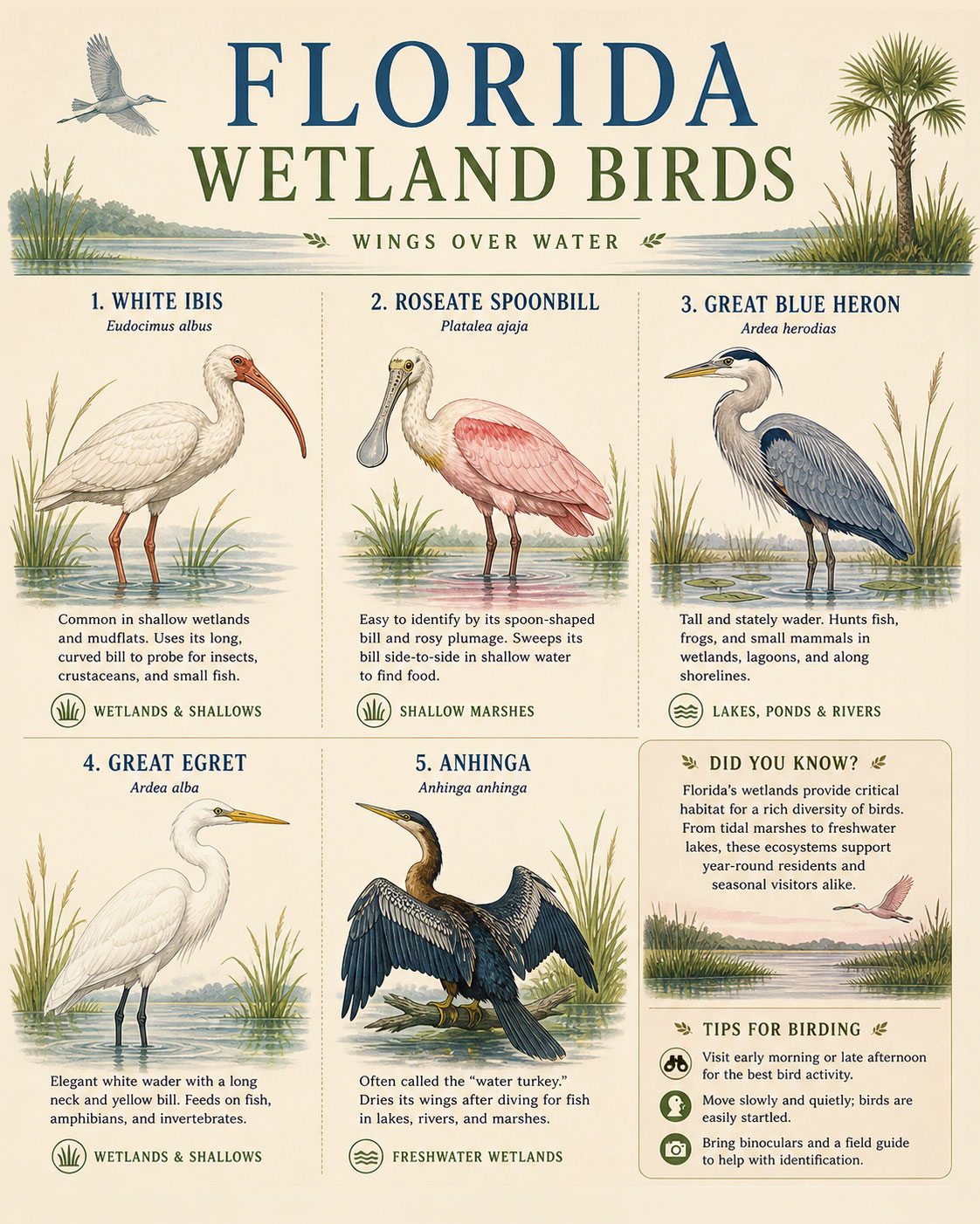 Birds of the Florida Wetlands Chart Art Print