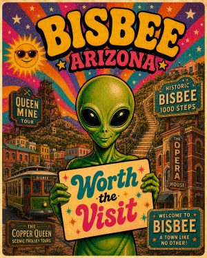 Bisbee Arizona - 60s Style Alien Worth The Trip Art Print