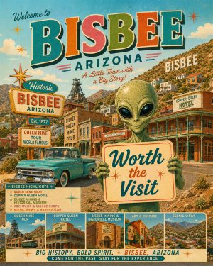 Bisbee Arizona - Mid Century Modern Style Alien Worth The Trip Art Print