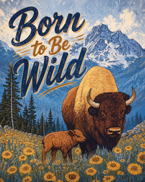 Bison and Baby - Born to Be Wild - Wildlife Art Print