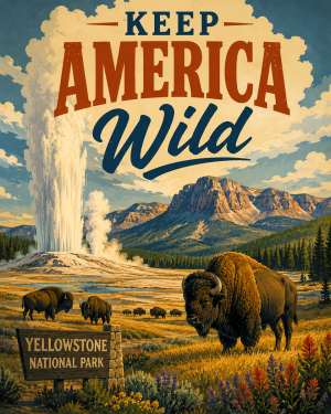 Bison at Yellowstone - Keep America Wild Art Print - Americana Nature Artwork