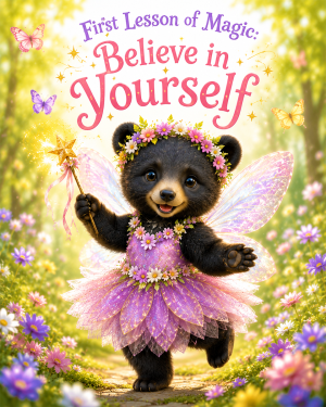Black Bear Cub Fairy - Believe in Yourself - Animal Fairies - Children's Fantasy Artwork