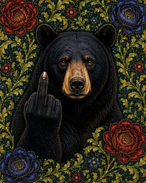Black Bear Giving the Finger - Art Nouveau Cryptid Artwork