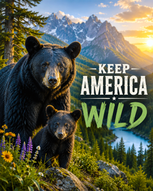 Black Bear and Cub - Keep America Wild Art Print - Americana Nature Artwork