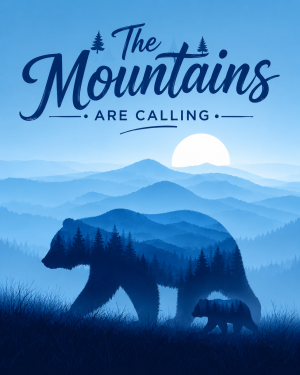 Black Bear and Cub - The Mountains are Calling Art Print