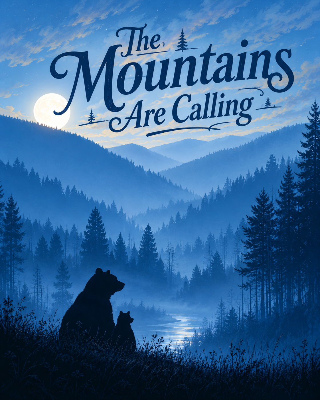 Black Bear with Cub - The Mountains are Calling Art Print