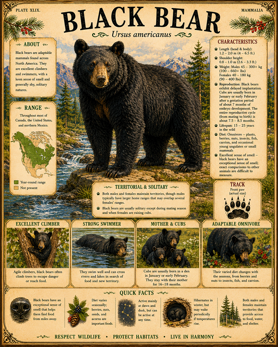 Black Bear - Vintage Wildlife Art - Antique Nature Illustration